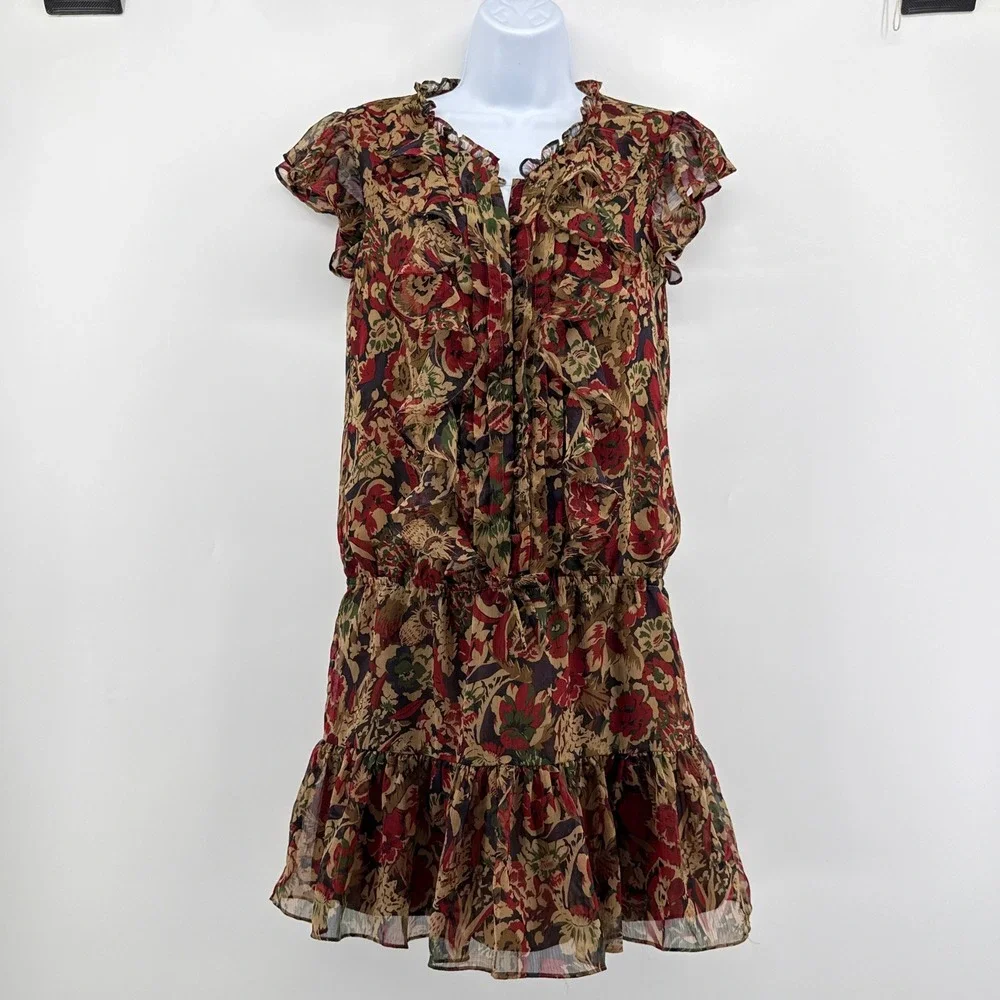 Ralph Lauren Girls 16 Floral Georgette Ruffle Drop Waist Mini Dress Fits XS S